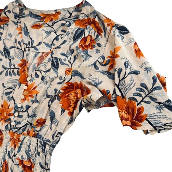 The Label By Anthropologie  Orange V-Neck Tiered  Floral Maxi Dress Size L - Picture 8 of 14